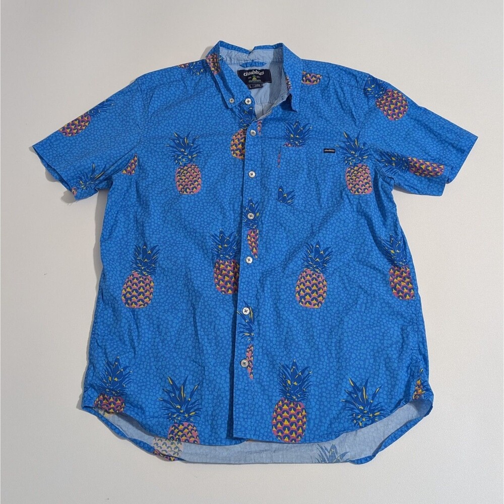 Chubbies Pineapple Button Up Mens Large Shirt Hawaiian Bright AOP L